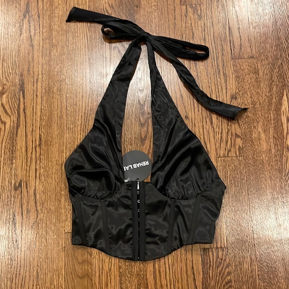 NWT Rehab Lab LA black Satin Corset Halter Top Size small